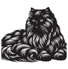 Persian cat silhouette Clipart - Cat Vector illustration in black and white.