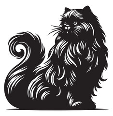 Persian cat silhouette Clipart - Cat Vector illustration in black and white.