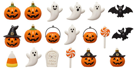 Halloween ornaments isolated on transparent background, halloween decoration transparent PNG elements, halloween decoration isolated on transparent background