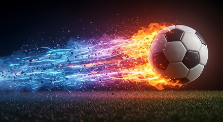 Fototapeta premium Fiery Football: Ice & Fire 3D Render AI Generated