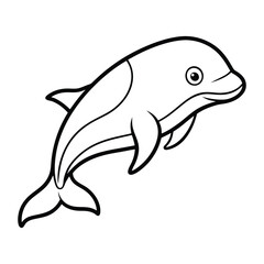 Hand-Drawn Outline Illustration of a Playful Smiling Dolphin Character