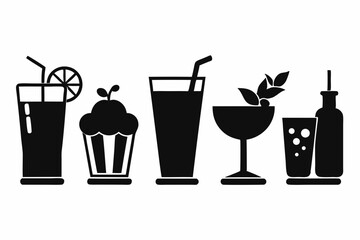 drink icon set silhouette black vector bundle