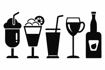 drink icon set silhouette black vector bundle