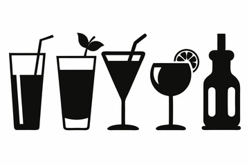 drink icon set silhouette black vector bundle