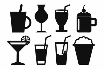drink icon set silhouette black vector bundle