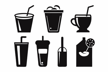 drink icon set silhouette black vector bundle