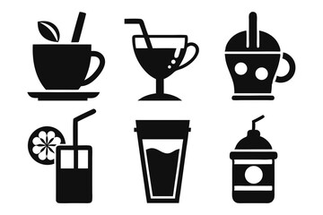 drink icon set silhouette black vector bundle