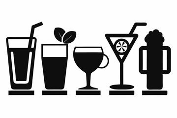 drink icon set silhouette black vector bundle