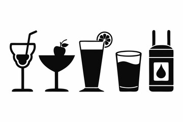 drink icon set silhouette black vector bundle