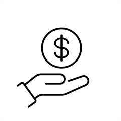 save money icon, salary money, invest finance, hand holding dollar, line symbols on white background, vector 10 eps.
