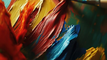 Painter carefully applying vibrant strokes on a canvas. Featuring creativity and detail