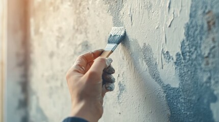 Painter touching up the edges of a painted wall. Featuring detail and skill