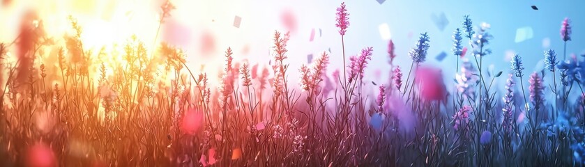 Obraz premium Blooming floral action in vibrant meadows at sunrise nature photography colorful environment scenic view