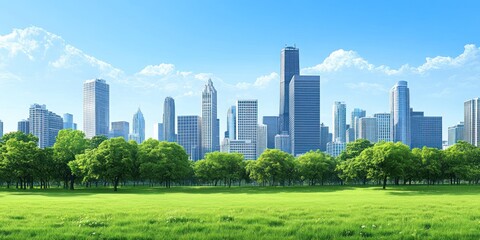 Fototapeta premium Urban Oasis: City Skyline Meets Lush Greenery