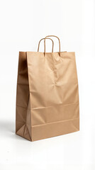 Brown paper shopping bag on white background
