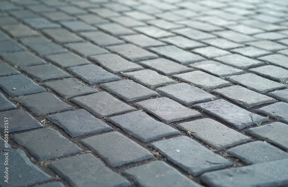 Poster Close-up grey paving tile texture. Grey tile pattern as background. Rectangular stone texture. Grey stone surface. Flooring material. Construction detail. Urban design, exterior structure, minimalist