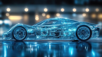 A Futuristic Car Design Showing Internal Mechanical Components