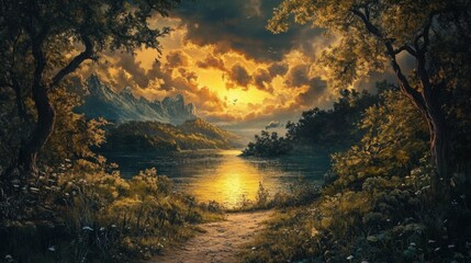 Mountain trail journey serene landscape sunset nature's beauty