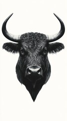 Naklejka premium A detailed black and white illustration of a bull's head.