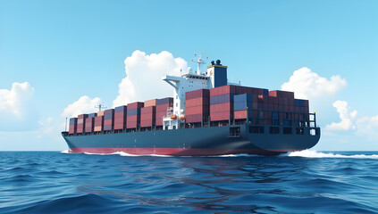 Fototapeta premium International Shipping Cargo Ship with Containers Over Blue Ocean Generative AI