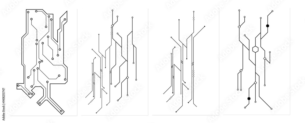 Wall mural Vectors set of White Abstract geometric dots and lines connection circuit concept. Vector social network and connecting concept.