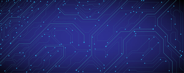 Obraz premium Vector dark blue technology background with crossed lines and dots.