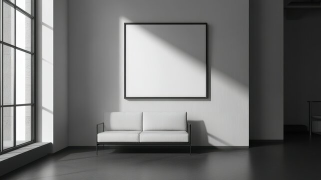 New minimalist room interior Home Poster mockup, with furniture.