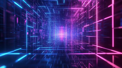 Obraz premium Floating symmetrical 3D grids breaking apart