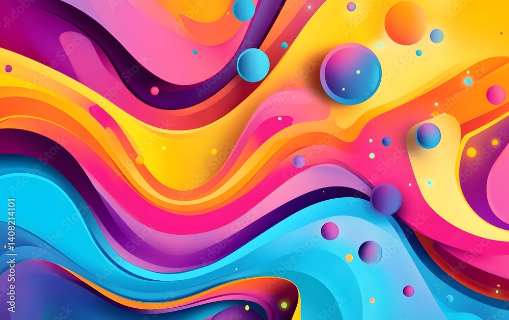 Poster vibrant and colorful abstract design featuring flowing lines and circular shapes. ideal for backgrou