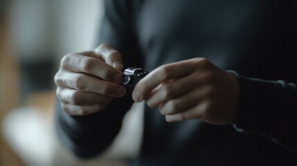 Photographer adjusting camera settings before a portrait shoot. Featuring focus and professionalism