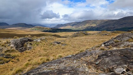 Beautiful landscape scenery, mountains at Lackavrea, Maum, Connemara national park, Galway, Ireland, nature background