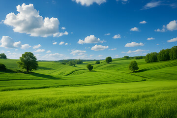 Fototapeta premium landscape with green field and blue sky