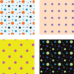 collection of 4 playful polka dot seamless styles for fashion and art