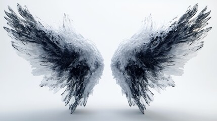 Obraz premium Paire ailes ange plumes noires rÃ©alistes lÃ©gende crÃ©ature fond blanc 3D render.
