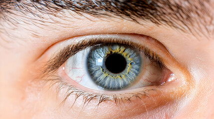 Obraz premium Close Up Macro Shot of a Human Eye Showing Detailed Blue Iris and Pupil