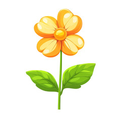 Fototapeta premium A cheerful orange flower with green leaves on a black background a simple botanical illustration