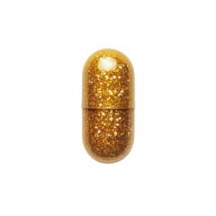 Golden Glitter Capsule Luxury Health Supplement Concept