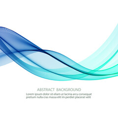 Horizontal blue transparent wave on white background, blue lines of the wave