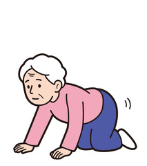 四つん這いでハイハイするおばあさんの教材タッチのベクターイラスト(Educational-style vector illustration of an elderly woman crawling on all fours)