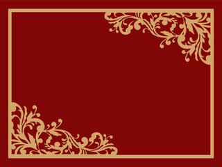  Red  rectangular frame  with golden floral corner decorations,  for invitations, certificates, greeting cards or awards, vector
