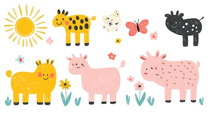 Cute Animals Sun Flowers