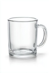 clear glass mug perfect for warm beverages. versatile design, ideal for home or office use. minimalist aesthetic complements modern kitchen decor effortlessly, showcasing simplicity