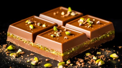 Obraz premium Gourmet Dubai Chocolate with Pistachios on Black Background.