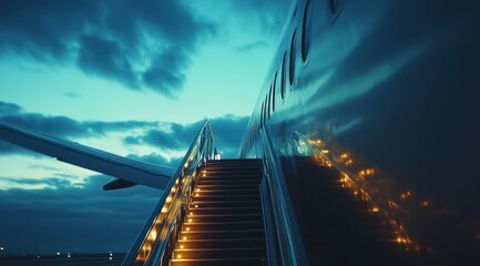 Boarding a Jet at Dusk:  A Journey's Beginning