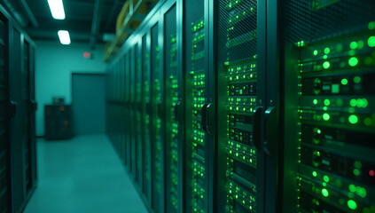 High-Tech Server Room with Racks and Data Security Systems Generative AI