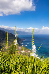 Egzotyczny krajobraz morski z wybrzeżem nad Oceanem Atlantyckim na portugalskiej wyspie Madera (Miradouro da Beira da Quinta), podróż po Europie, tło lub tapeta do projektu © anettastar