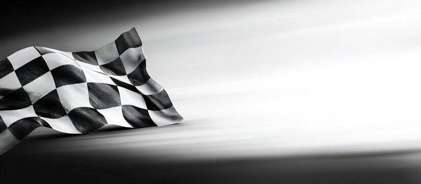 Waving black-and-white checkered flag, iconic in motorsports. Represents race conclusions and competitive spirit.