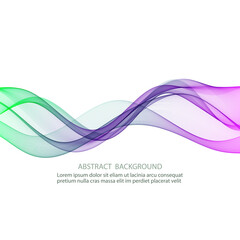 Smooth blue-purple transparent wave on white background, horizontal wave lines