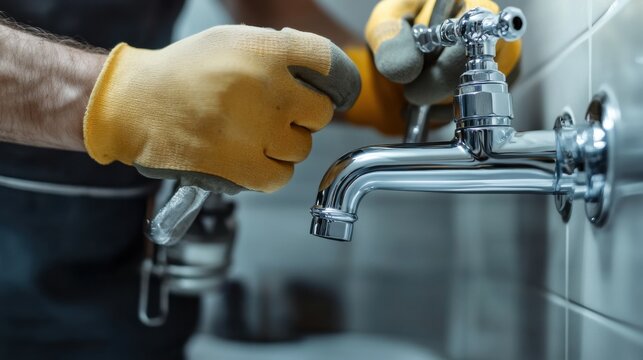 Plumber installing a new faucet in a bathroom. Featuring plumbing installation and expertise