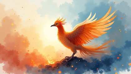 Fototapeta premium fiery phoenix bird rising from ashes